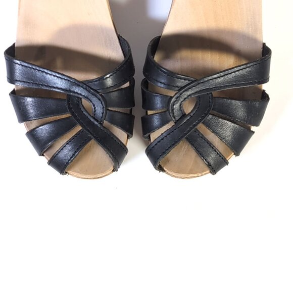 Swedish Hasbeens Cross Strap Debutant Sandals Black Leather Size 38  | 8 - Picture 6 of 9